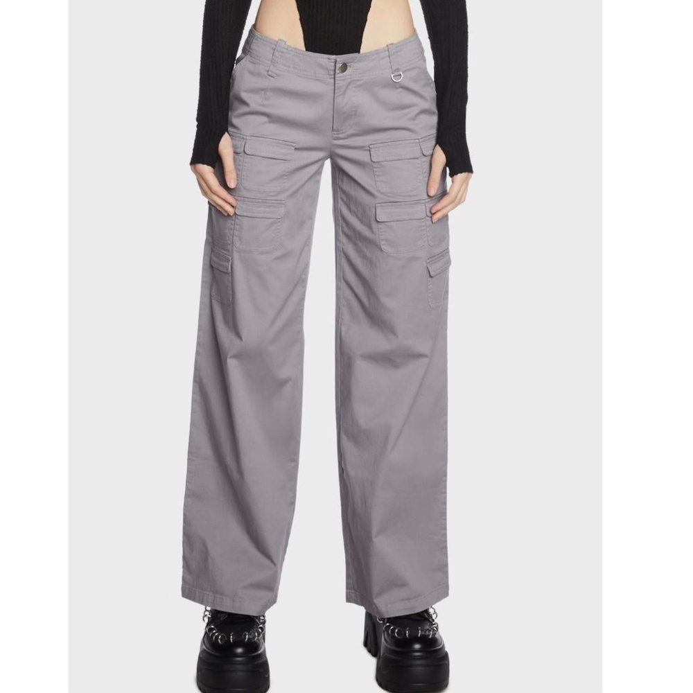 The Kript Dolls Kill Mateo Low Waist Wide Leg Grey Cargo Pants Ten Pockets XS